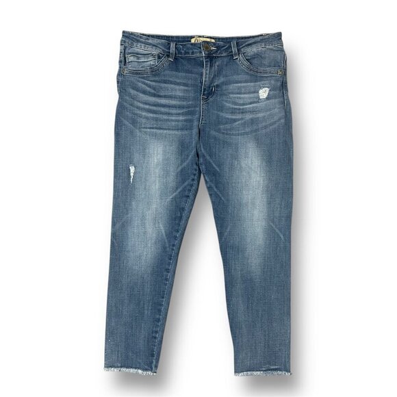 Democracy Seamless Ankle Skimmer Distressed Raw Hem Medium Wash Blue Jeans 14 - Picture 3 of 10